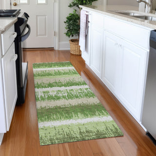 Piper Looms Mayfield Stripes AMF1013 Green Machine Washable Area Rug Runner Lifestyle Image Feature