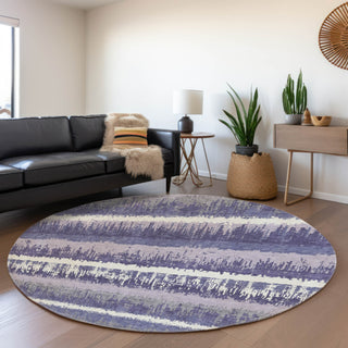 Piper Looms Mayfield Stripes AMF1013 Purple Machine Washable Area Rug Round Lifestyle Image Feature