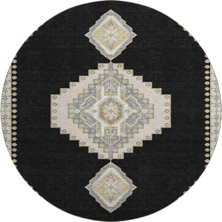 Piper Looms Mayfield Oriental AMF1014 Black Machine Washable Area Rug Round Main Image