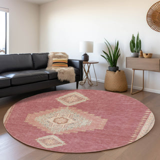 Piper Looms Mayfield Oriental AMF1014 Blush Machine Washable Area Rug Round Lifestyle Image Feature