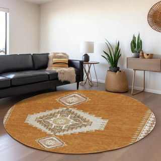 Piper Looms Mayfield Oriental AMF1014 Copper Machine Washable Area Rug Round Lifestyle Image Feature