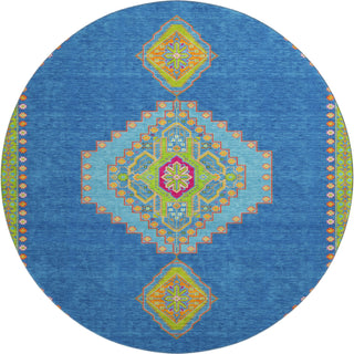 Piper Looms Mayfield Oriental AMF1014 Denim Machine Washable Area Rug Round Main Image
