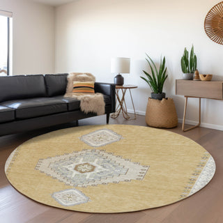 Piper Looms Mayfield Oriental AMF1014 Gold Machine Washable Area Rug Round Lifestyle Image Feature