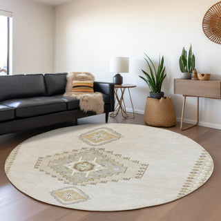 Piper Looms Mayfield Oriental AMF1014 Ivory Machine Washable Area Rug Round Lifestyle Image Feature