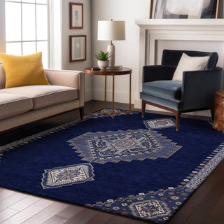 Piper Looms Mayfield Oriental AMF1014 Navy Machine Washable Area Rug Lifestyle Image Feature
