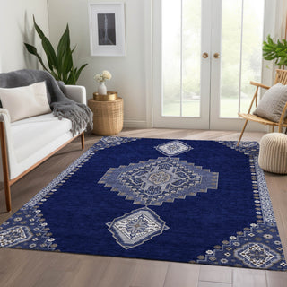 Piper Looms Mayfield Oriental AMF1014 Navy Machine Washable Area Rug Lifestyle Image Feature