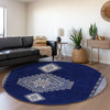 Piper Looms Mayfield Oriental AMF1014 Navy Machine Washable Area Rug Round Lifestyle Image Feature