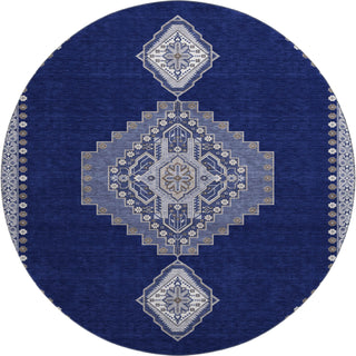 Piper Looms Mayfield Oriental AMF1014 Navy Machine Washable Area Rug Round Main Image