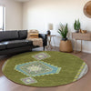Piper Looms Mayfield Oriental AMF1014 Olive Machine Washable Area Rug Round Lifestyle Image Feature