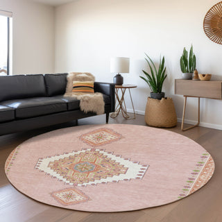 Piper Looms Mayfield Oriental AMF1014 Pink Machine Washable Area Rug Round Lifestyle Image Feature