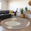 Piper Looms Mayfield Oriental AMF1014 Taupe Machine Washable Area Rug Round Lifestyle Image Feature