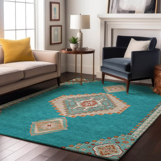 Piper Looms Mayfield Oriental AMF1014 Teal Machine Washable Area Rug Lifestyle Image Feature