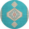 Piper Looms Mayfield Oriental AMF1014 Teal Machine Washable Area Rug Round Main Image