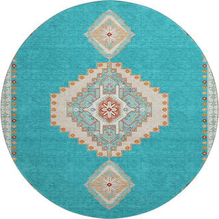 Piper Looms Mayfield Oriental AMF1014 Teal Machine Washable Area Rug Round Main Image