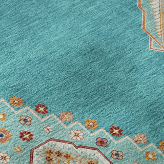 Piper Looms Mayfield Oriental AMF1014 Teal Machine Washable Area Rug Swatch Image