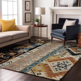 Piper Looms Mayfield Aztec AMF1015 Black Machine Washable Area Rug Lifestyle Image Feature