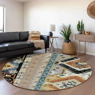 Piper Looms Mayfield Aztec AMF1015 Black Machine Washable Area Rug Round Lifestyle Image Feature
