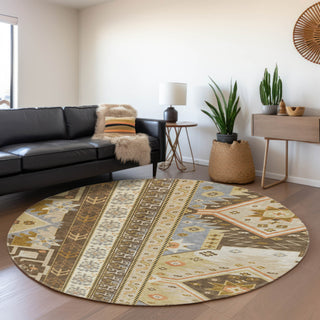 Piper Looms Mayfield Aztec AMF1015 Brown Machine Washable Area Rug Round Lifestyle Image Feature