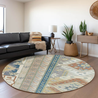 Piper Looms Mayfield Aztec AMF1015 Ivory Machine Washable Area Rug Round Lifestyle Image Feature