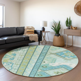 Piper Looms Mayfield Aztec AMF1015 Mint Machine Washable Area Rug Round Lifestyle Image Feature