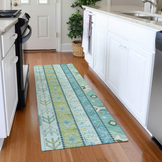 Piper Looms Mayfield Aztec AMF1015 Mint Machine Washable Area Rug Runner Lifestyle Image Feature