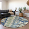 Piper Looms Mayfield Aztec AMF1015 Navy Machine Washable Area Rug Round Lifestyle Image Feature