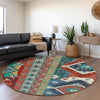 Piper Looms Mayfield Aztec AMF1015 Red Machine Washable Area Rug Round Lifestyle Image Feature