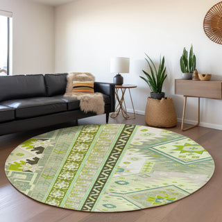 Piper Looms Mayfield Aztec AMF1015 Sage Machine Washable Area Rug Round Lifestyle Image Feature