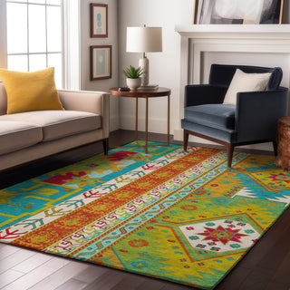 Piper Looms Mayfield Aztec AMF1015 Teal Machine Washable Area Rug Lifestyle Image Feature