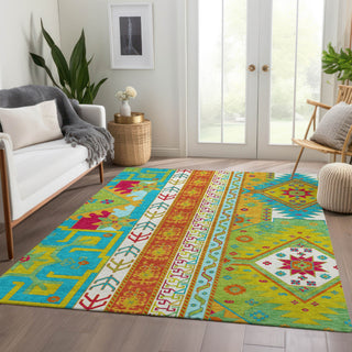 Piper Looms Mayfield Aztec AMF1015 Teal Machine Washable Area Rug Lifestyle Image Feature