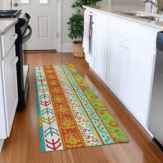 Piper Looms Mayfield Aztec AMF1015 Teal Machine Washable Area Rug Runner Lifestyle Image Feature