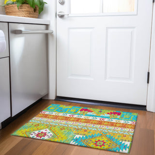 Piper Looms Mayfield Aztec AMF1015 Teal Machine Washable Area Rug Scatter Lifestyle Image Feature