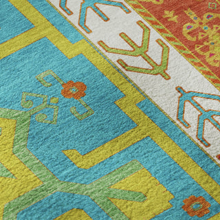 Piper Looms Mayfield Aztec AMF1015 Teal Machine Washable Area Rug Swatch Image
