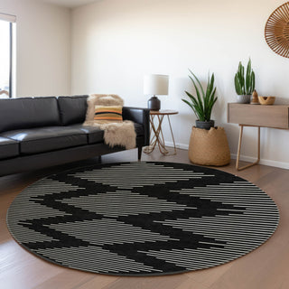 Piper Looms Mayfield Geometric AMF1016 Black Machine Washable Area Rug Round Lifestyle Image Feature
