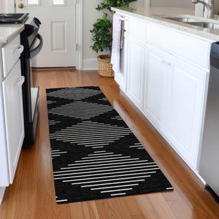 Piper Looms Mayfield Geometric AMF1016 Black Machine Washable Area Rug Runner Lifestyle Image Feature
