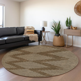 Piper Looms Mayfield Geometric AMF1016 Brown Machine Washable Area Rug Round Lifestyle Image Feature