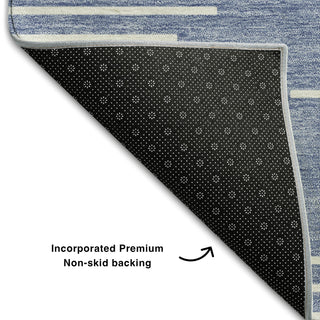 Piper Looms Mayfield Geometric AMF1016 Denim Machine Washable Area Rug Backing Image