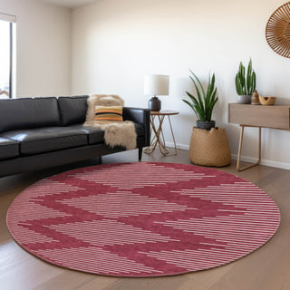 Piper Looms Mayfield Geometric AMF1016 Garnet Machine Washable Area Rug Round Lifestyle Image Feature