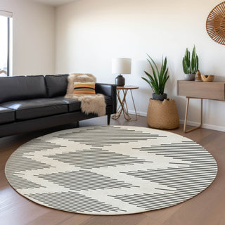 Piper Looms Mayfield Geometric AMF1016 Ivory Machine Washable Area Rug Round Lifestyle Image Feature