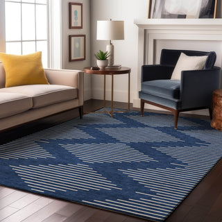 Piper Looms Mayfield Geometric AMF1016 Navy Machine Washable Area Rug Lifestyle Image Feature