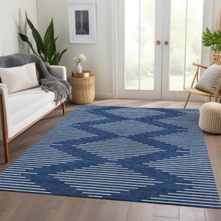 Piper Looms Mayfield Geometric AMF1016 Navy Machine Washable Area Rug Lifestyle Image Feature