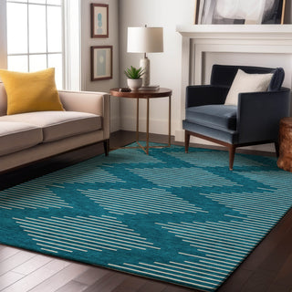 Piper Looms Mayfield Geometric AMF1016 Teal Machine Washable Area Rug Lifestyle Image Feature
