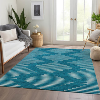 Piper Looms Mayfield Geometric AMF1016 Teal Machine Washable Area Rug Lifestyle Image Feature