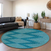 Piper Looms Mayfield Geometric AMF1016 Teal Machine Washable Area Rug Round Lifestyle Image Feature