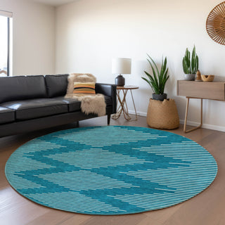 Piper Looms Mayfield Geometric AMF1016 Teal Machine Washable Area Rug Round Lifestyle Image Feature