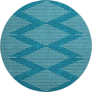 Piper Looms Mayfield Geometric AMF1016 Teal Machine Washable Area Rug Round Main Image
