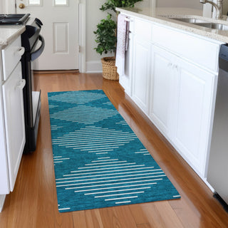 Piper Looms Mayfield Geometric AMF1016 Teal Machine Washable Area Rug Runner Lifestyle Image Feature