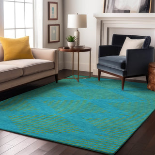 Piper Looms Mayfield Geometric AMF1017 Aqua Machine Washable Area Rug Lifestyle Image Feature