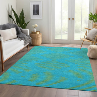 Piper Looms Mayfield Geometric AMF1017 Aqua Machine Washable Area Rug Lifestyle Image Feature