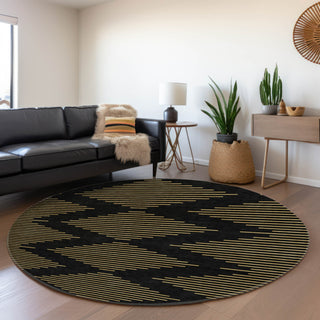 Piper Looms Mayfield Geometric AMF1017 Black Machine Washable Area Rug Round Lifestyle Image Feature